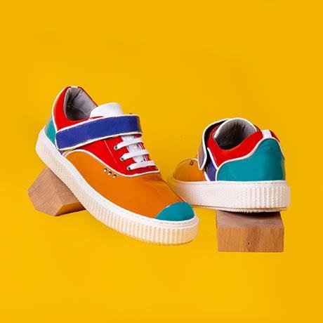 Orange mulicolored patent BEAKER band sneaker