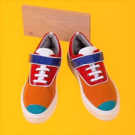 ME.LAND Orange mulicolored patent BEAKER band sneaker above