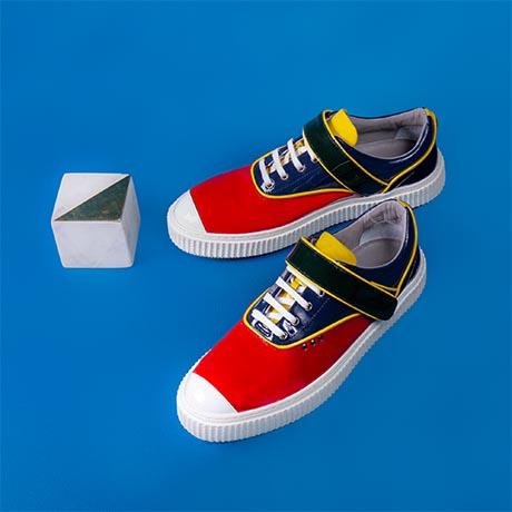 Red mulicolored patent BEAKER band sneaker