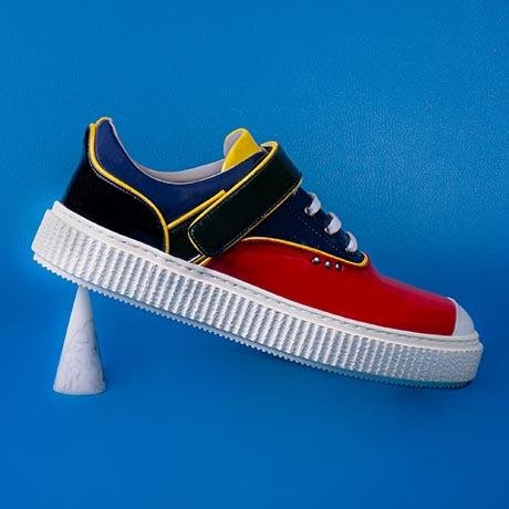 Red mulicolored patent BEAKER band sneaker