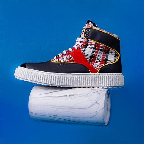 Tartan and black high top HEAKER sneaker