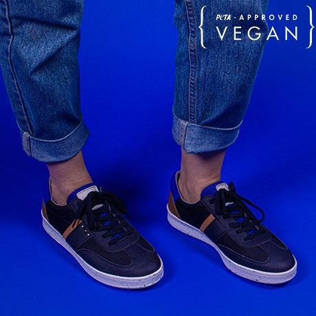 VIVACE baskets vegan et recyclées en marine, bleu et cognac