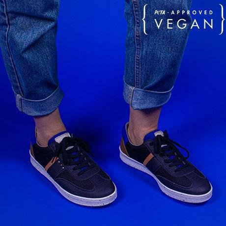 VIVACE vegan and recycled sneaker in navy, blue and cognac