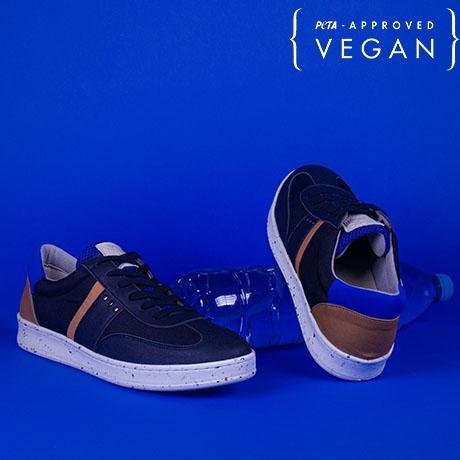 VIVACE baskets vegan et recyclées en marine, bleu et cognac