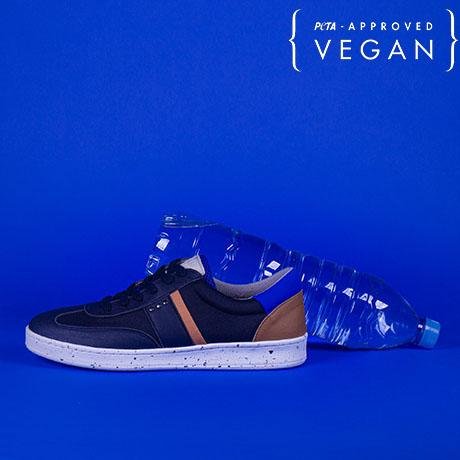 ME.LAND VIVACE vegan and recycled sneaker in navy, blue and cognac side view