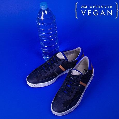 ME.LAND Baskets vegan et recyclées VIVACE en marine, bleu et cognac ci-dessus