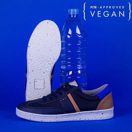 VIVACE baskets vegan et recyclées en marine, bleu et cognac