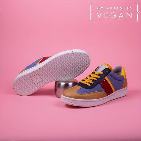 VIVACE vegan and recycled sneaker in cognac, blue jean and yellow