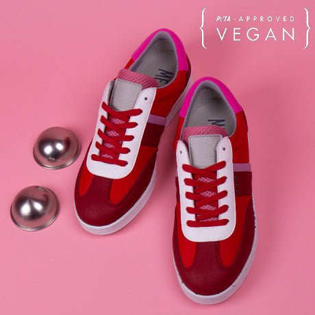 ME.LAND VIVACE vegan and recycled sneaker in red, pink and white above