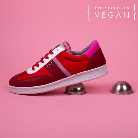 ME.LAND VIVACE vegan and recycled sneaker in red, pink and white side view
