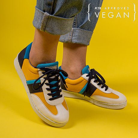 VIVACE vegan and recycled sneaker in yellow, blue and white