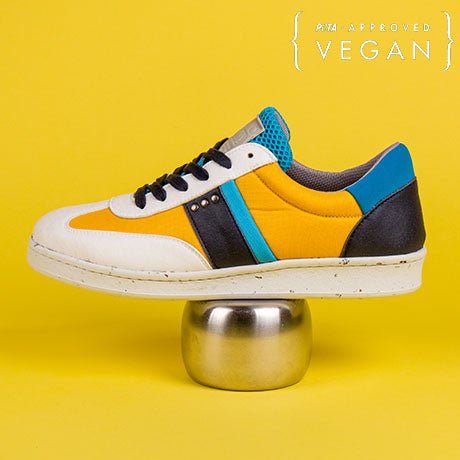 ME.LAND VIVACE vegan and recycled sneaker in yellow, blue and white side