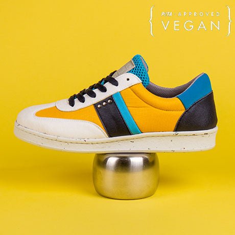 VIVACE vegan and recycled sneaker in yellow, blue and white