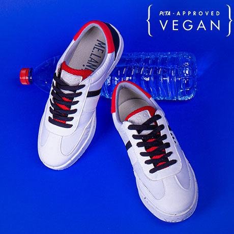 ME.LAND VIVACE vegan and recycled sneaker in white, black and red above