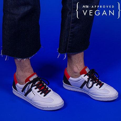 VIVACE vegan and recycled sneaker in white, black and red