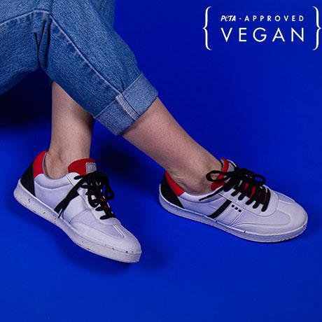 VIVACE vegan and recycled sneaker in white, black and red