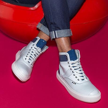 White and blue high top HEAKER sneakers