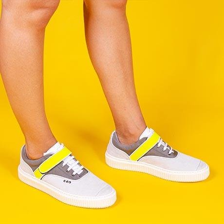White, grey and fluo suede BEAKER band sneaker