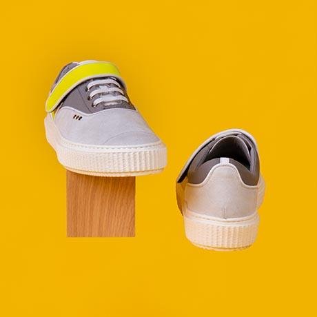 White, grey and fluo suede BEAKER band sneaker