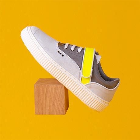 ME.LAND White, grey and fluo suede BEAKER band sneaker side view