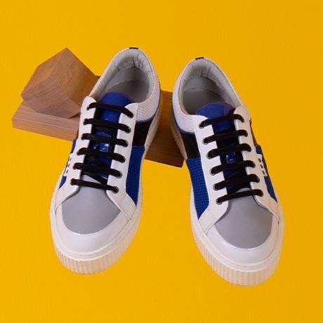 Open Skate Calfskin And Fabric Sneaker for Man in White/blue