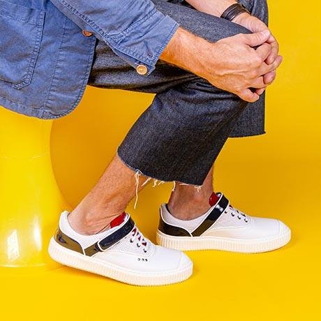 White and navy blue BEAKER band sneaker