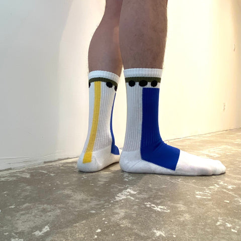 White geometrical organic cotton sport socks