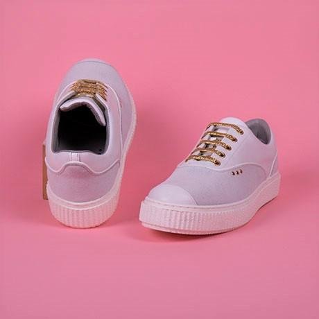 White suede and gold details MEAKER sneaker
