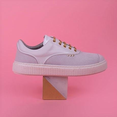 ME.LAND White suede and gold details MEAKER sneaker side view