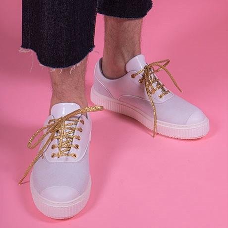 White suede and gold details MEAKER sneaker